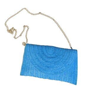 SOL and MER Straw Chain Clutch Blue